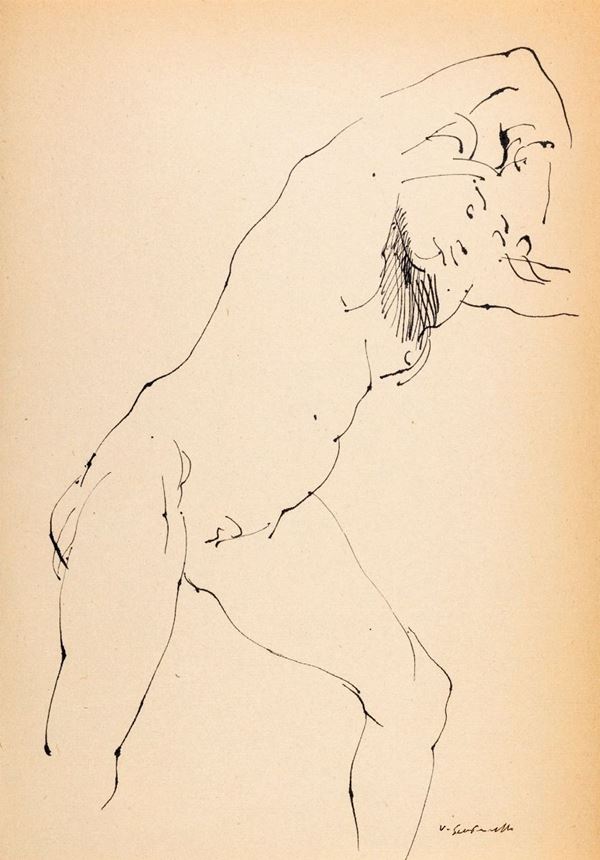 Lotto di 5 disegni raffiguranti studio per nudo femminile