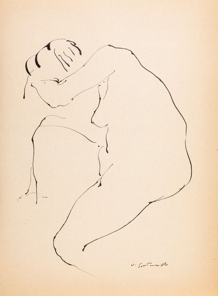 Vincenzo Gaetaniello - Lotto di 5 Disegni Raffiguranti Studio per Nudo Femminile