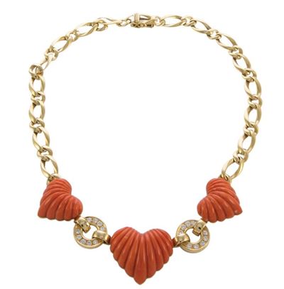 Collana Coralli a Forma di Cuore Gr 17,60 Brillanti Ct 1,12 Oro Gr 42,60