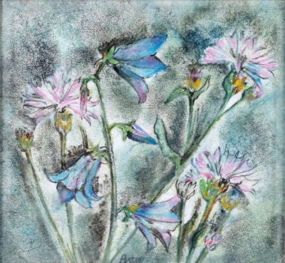Coppia di Dipinti Raffiguranti Fiori Selvativi