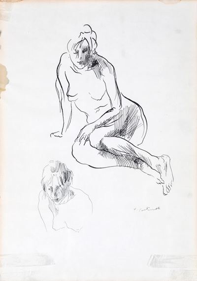 Lotto di 4 Disegni Raffiguranti Studi di Figue
