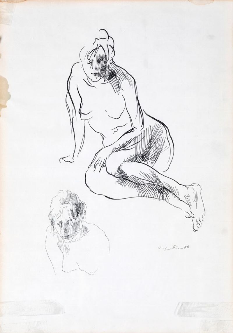 Vincenzo Gaetaniello - Lotto di 4 Disegni Raffiguranti Studi di Figue
