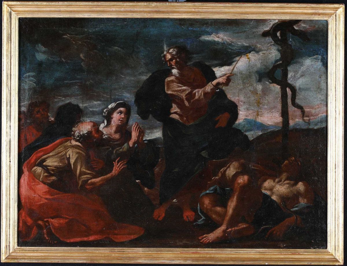 Scuola Italiana del XVII Secolo - Mosè Mostra il Serpente in Rame Innalzato sulla Croce