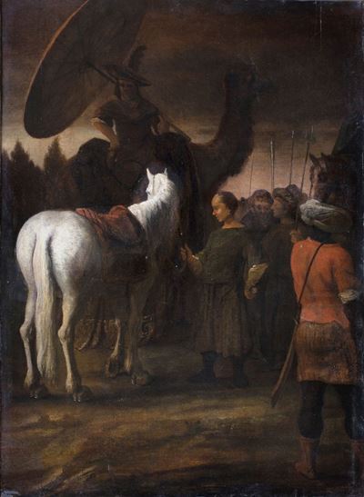 Figure in Sosta con Cavallo Bianco e Dromedario.