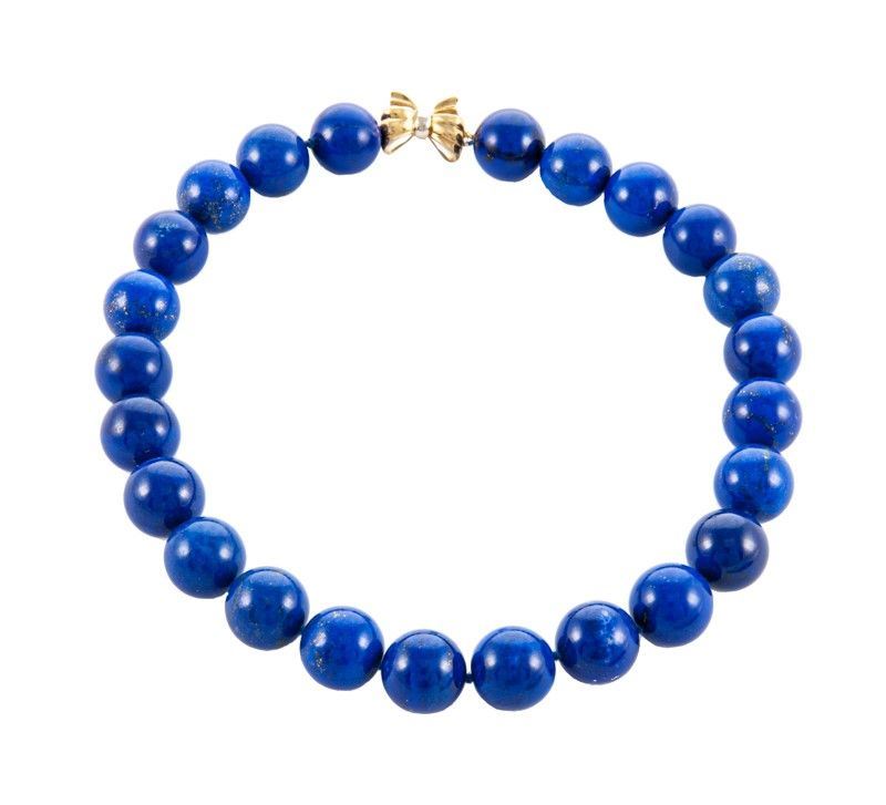 Collana di Lapislazzulo Afgano Gr 132 con Chiusura Oro Gialllo a Fiocco