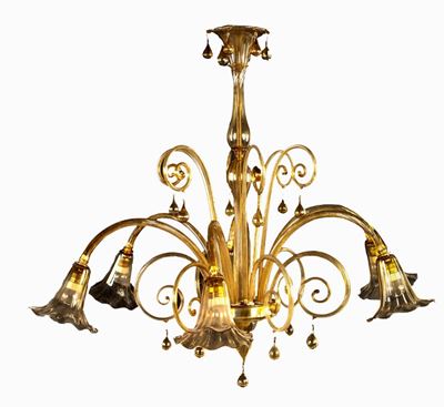 Lampadario in Vetro Giallo Paglierino