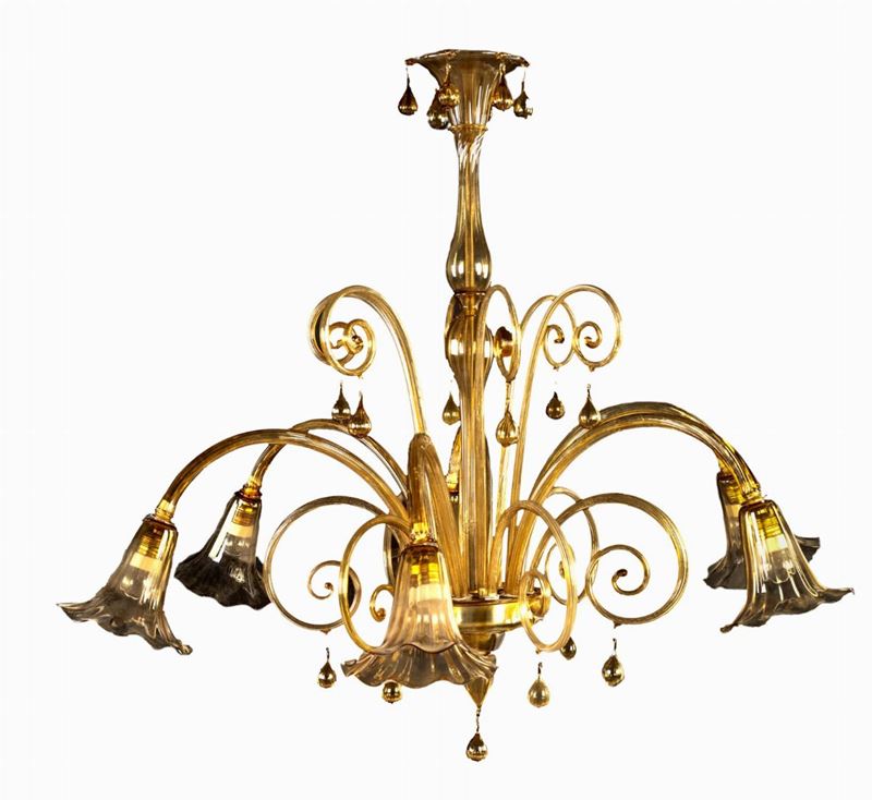 Lampadario in Vetro Giallo Paglierino