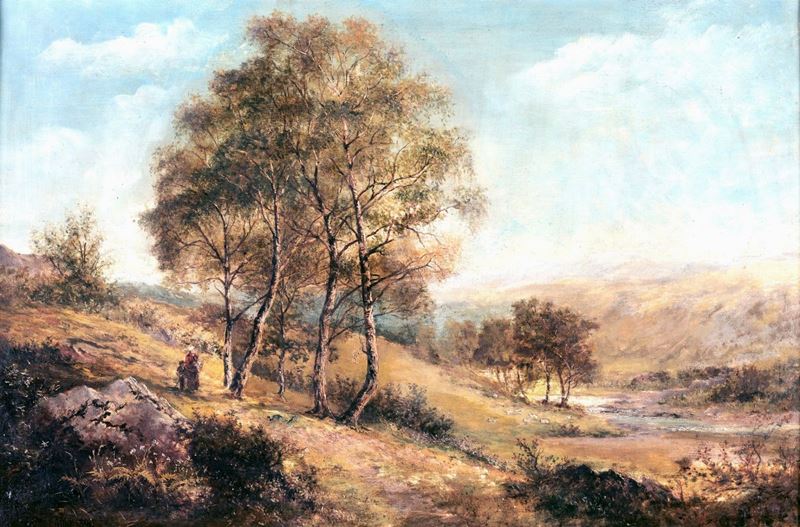 Scuola Europea del XIX Secolo - Paesaggio Autunnale con Figure