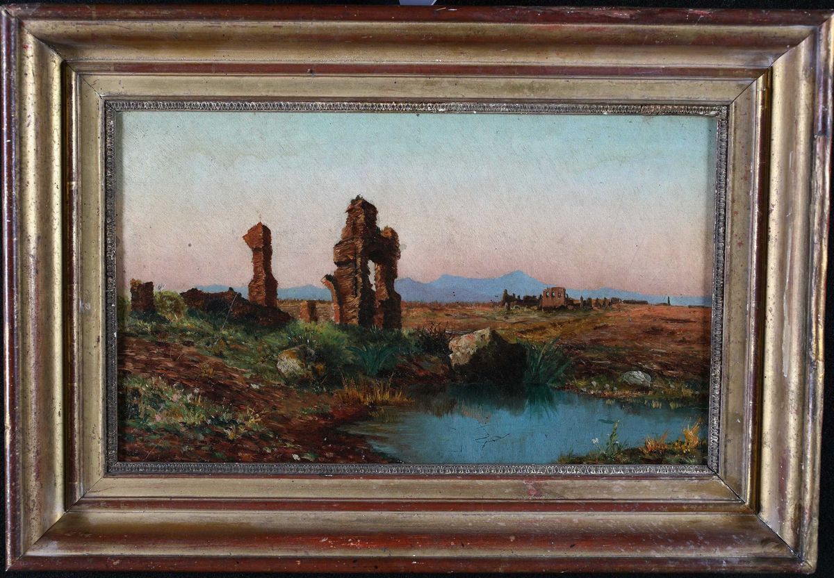 Pittore del XIX Secolo - Paesaggio con Rovine