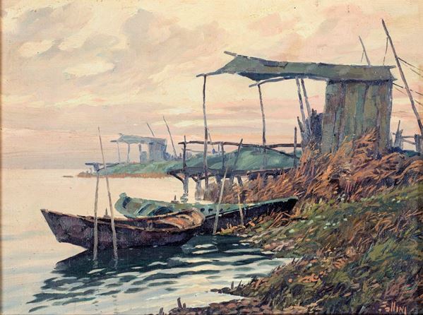 Carlo Follini - Paesaggio con barche