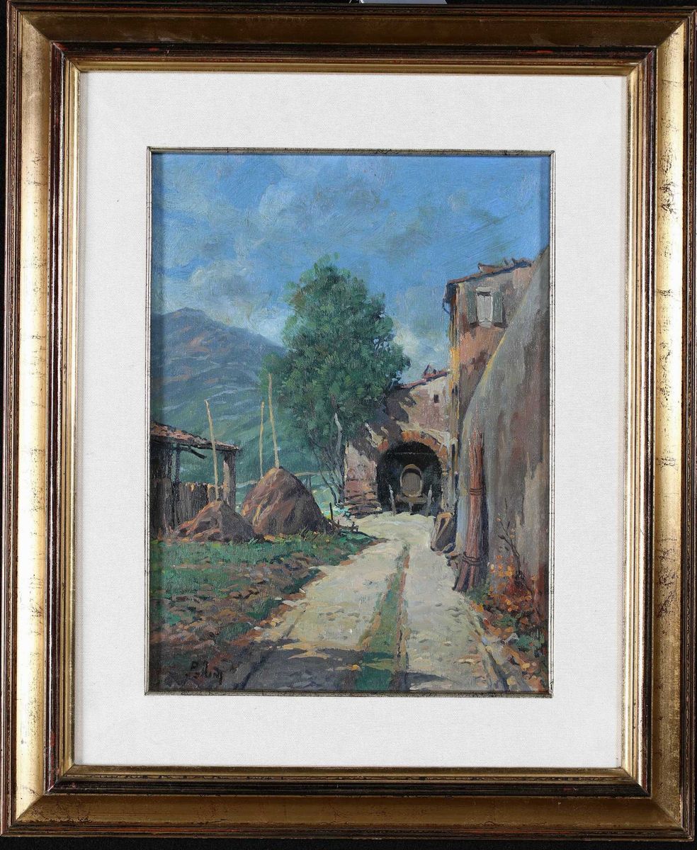 Carlo Follini - Scorcio di Paesaggio con Covoni e Casolare