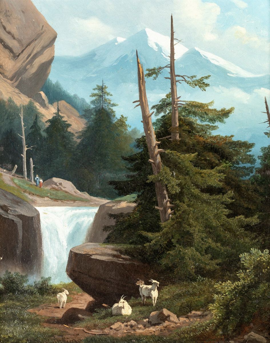 Carlo Piacenza - A) Paesaggio Montano con Cascata e Capre B) Paesaggio con Sentiero