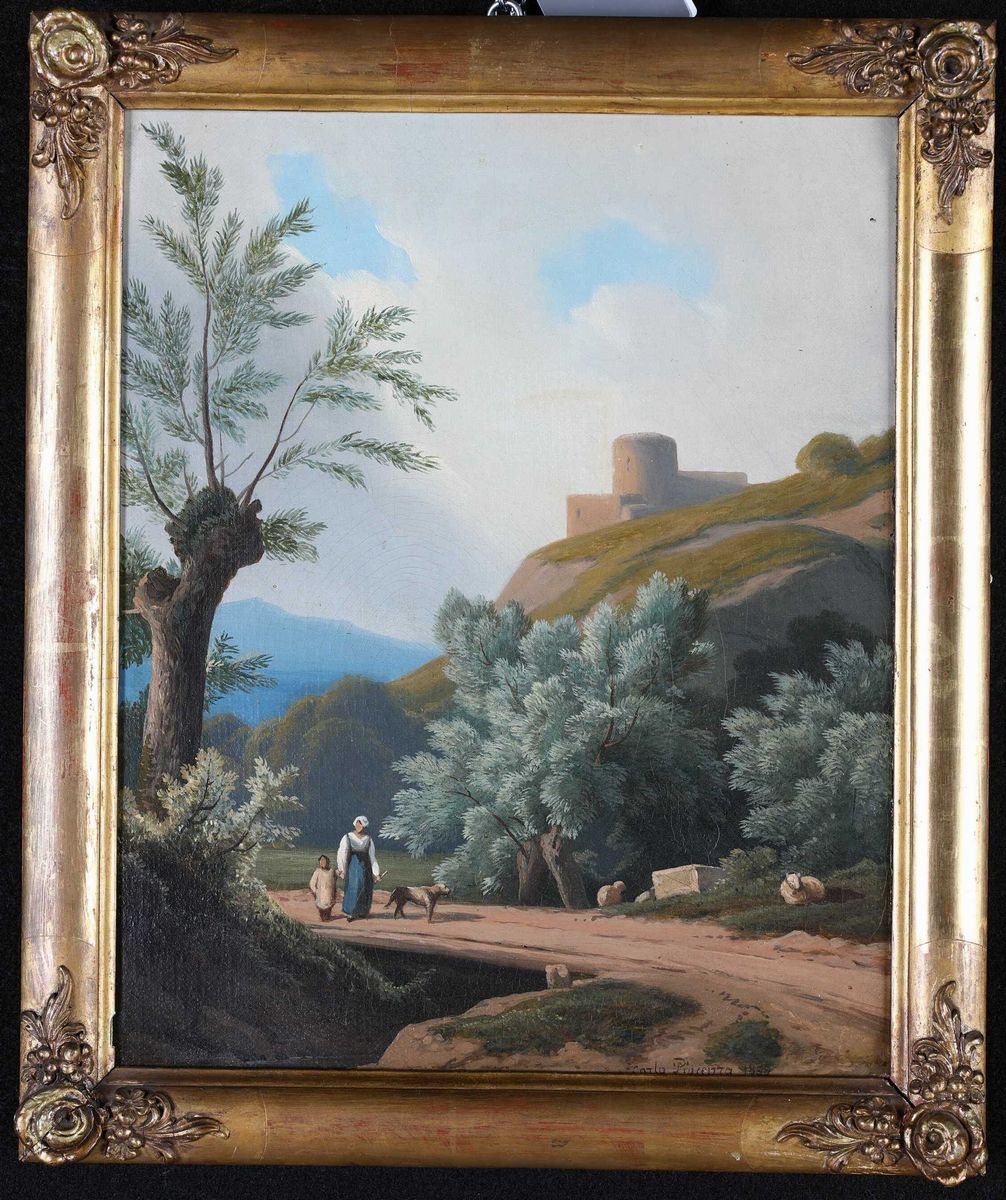 Carlo Piacenza - A) Paesaggio Montano con Cascata e Capre B) Paesaggio con Sentiero