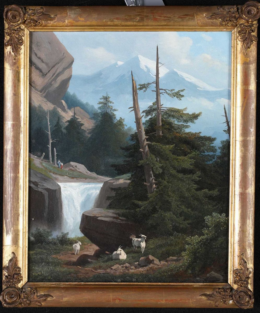 Carlo Piacenza - A) Paesaggio Montano con Cascata e Capre B) Paesaggio con Sentiero