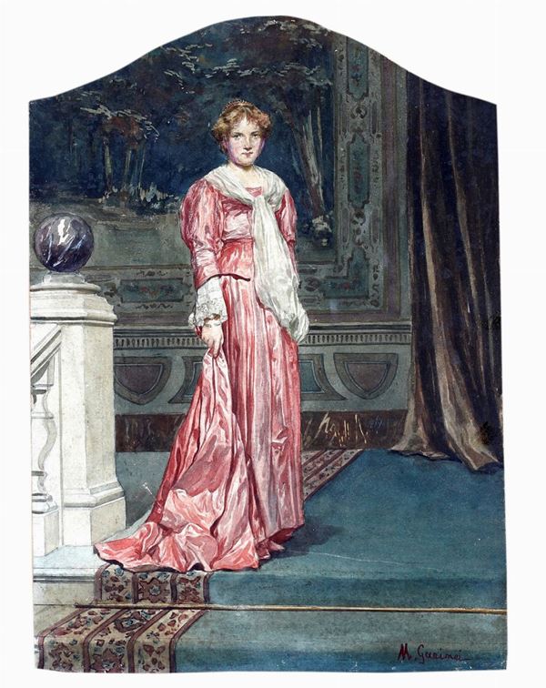Michele Garinei - Ritratto di gentildonna in abito rosso