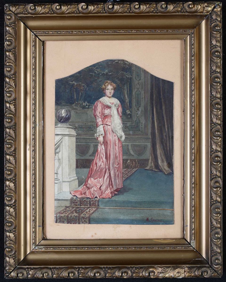 Michele Garinei - Ritratto di Gentildonna in Abito Rosso