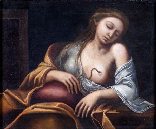 Pittore del XVIII secolo : Cleopatra  - olio su tela - Asta Asta a tempo  -  Oggetti d'Arte - Casa d'Aste Arcadia