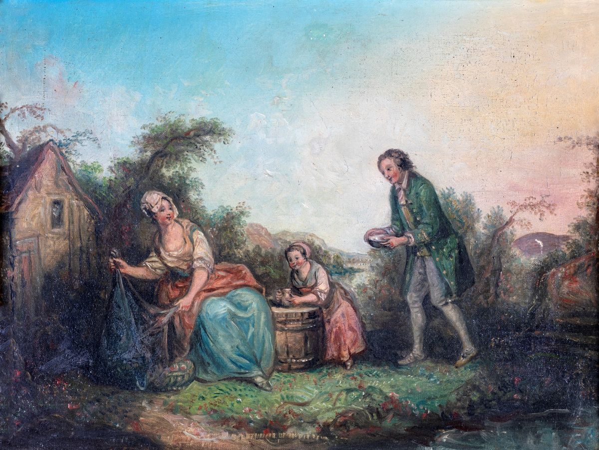 Scuola Francese del XIX Secolo - Coppia di Paesaggi con Figure