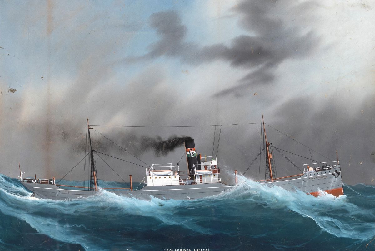 A) Brigantino e Goletta della Regia Marina nel Golfo di Napoli B) Piroscafo Inglese Ludwig Groede...