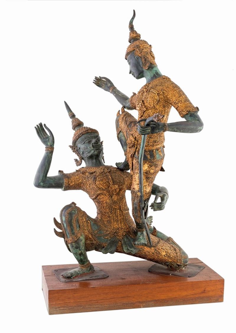 Gruppo in Bronzo Brunito e Dorato - 罗摩衍那青铜雕Î...