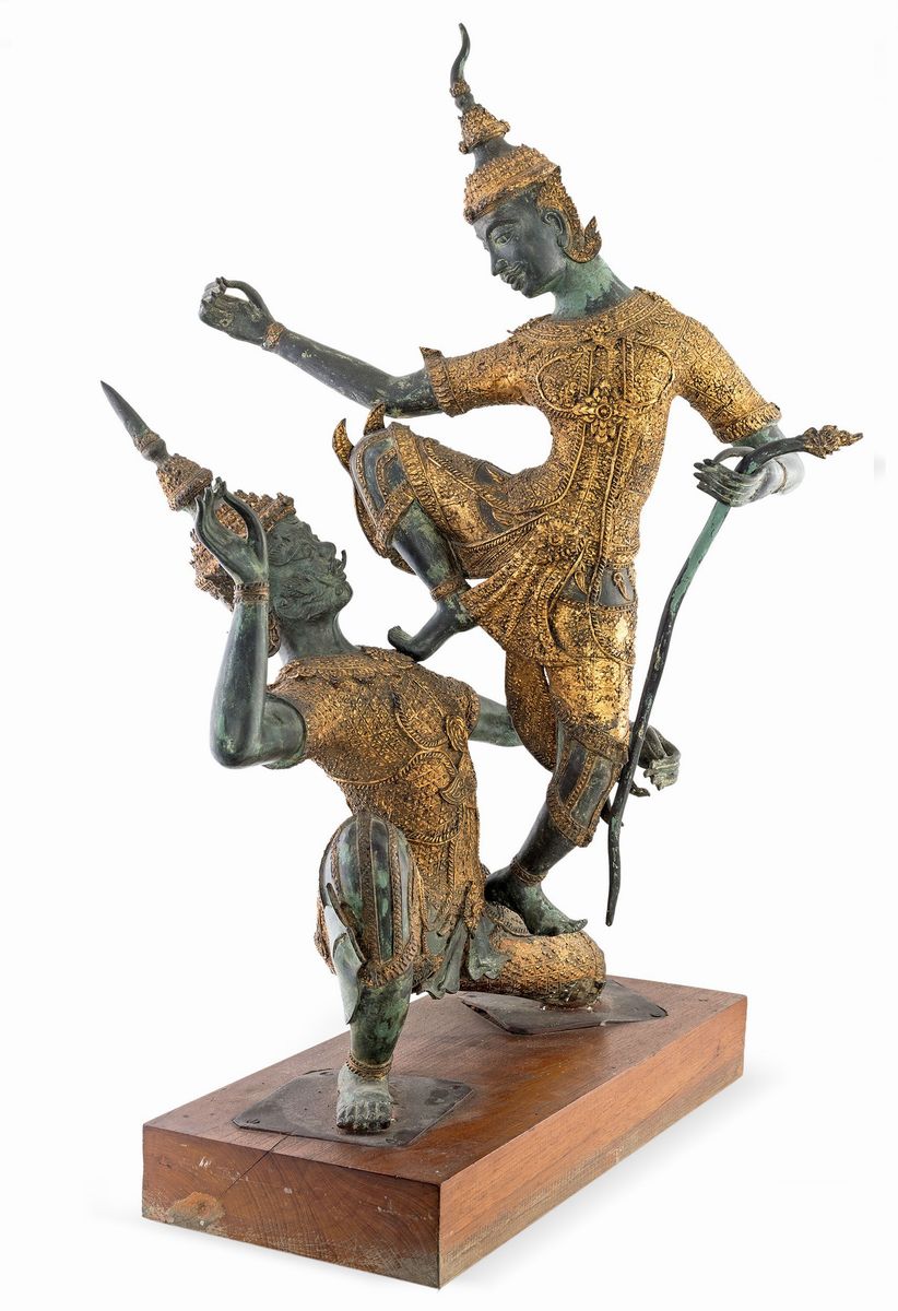 Gruppo in Bronzo Brunito e Dorato - 罗摩衍那青铜雕Î...