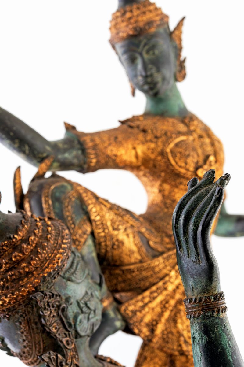 Gruppo in Bronzo Brunito e Dorato - 罗摩衍那青铜雕Î...