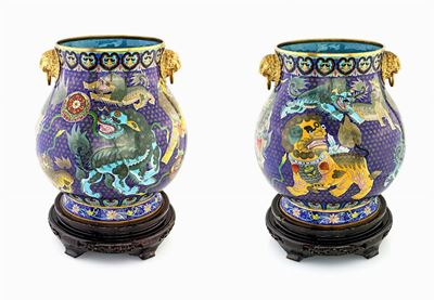 Coppia di Grandi Vasi - 清代铜胎鎏金掐丝珐&...