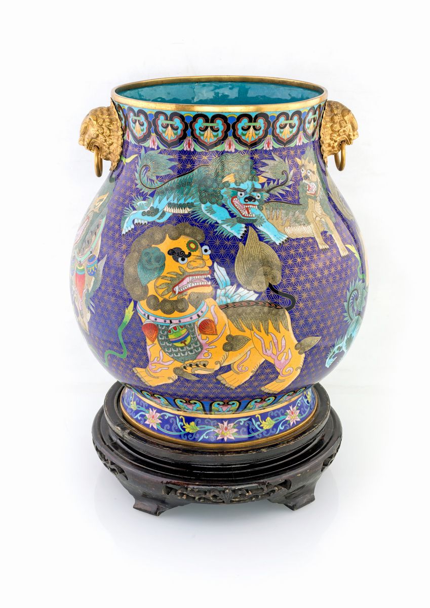Coppia di Grandi Vasi - 清代铜胎鎏金掐丝珐&...