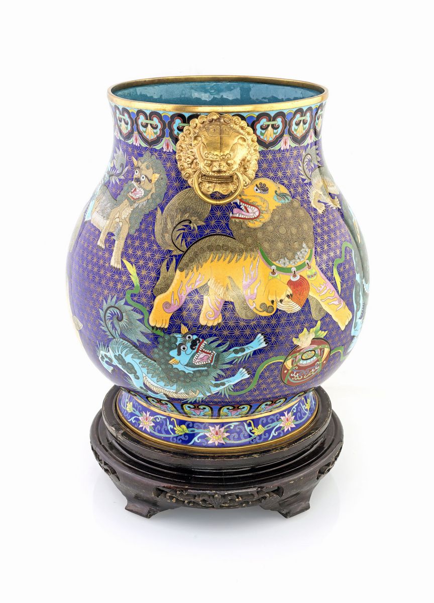 Coppia di Grandi Vasi - 清代铜胎鎏金掐丝珐&...