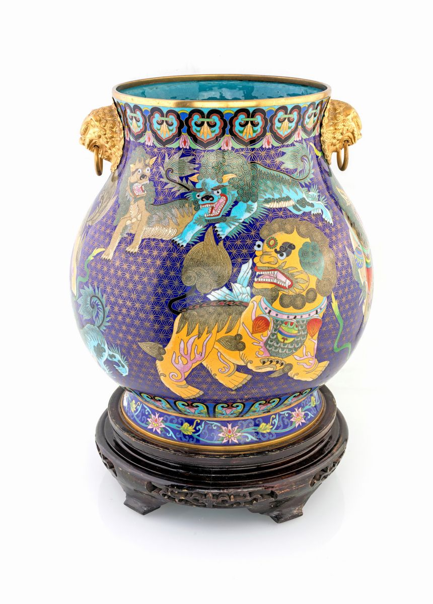 Coppia di Grandi Vasi - 清代铜胎鎏金掐丝珐&...