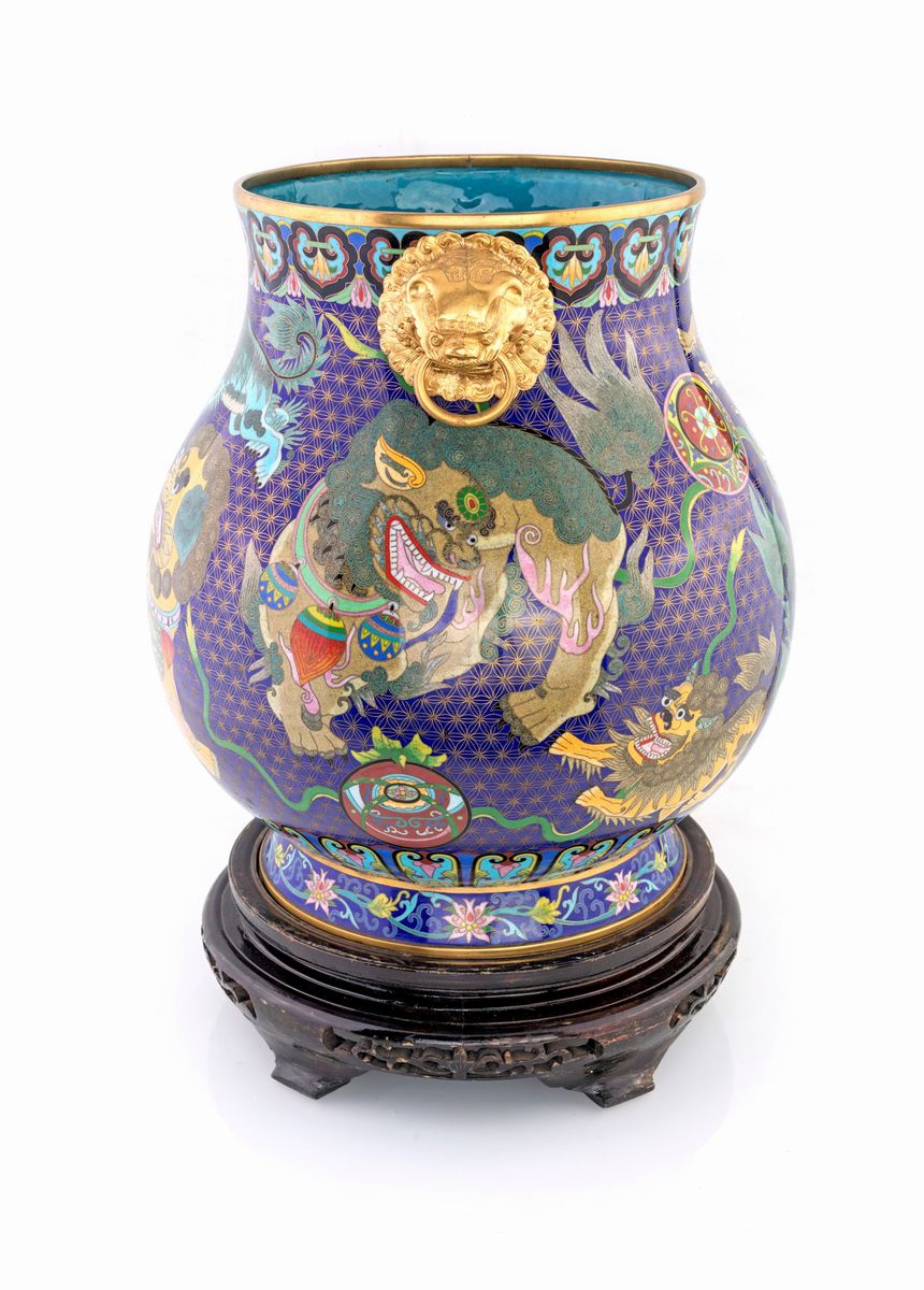 Coppia di Grandi Vasi - 清代铜胎鎏金掐丝珐&...