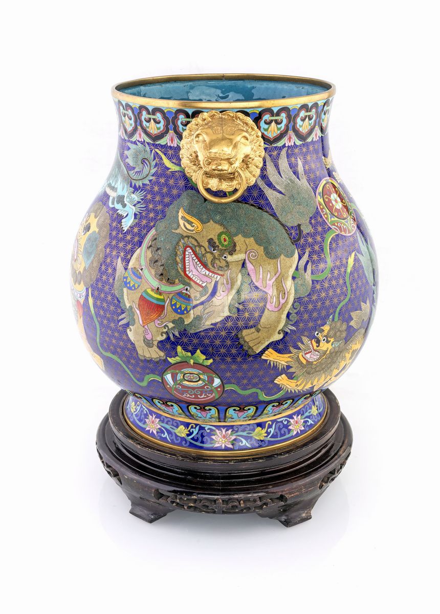 Coppia di Grandi Vasi - 清代铜胎鎏金掐丝珐&...