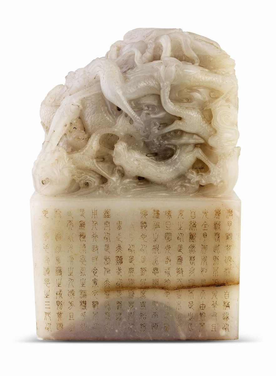 Monumentale Sigillo di Giada Bianca - 白玉九龙印章