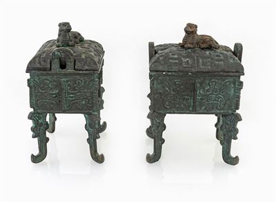 Coppia di Fang Ding in Bronzo