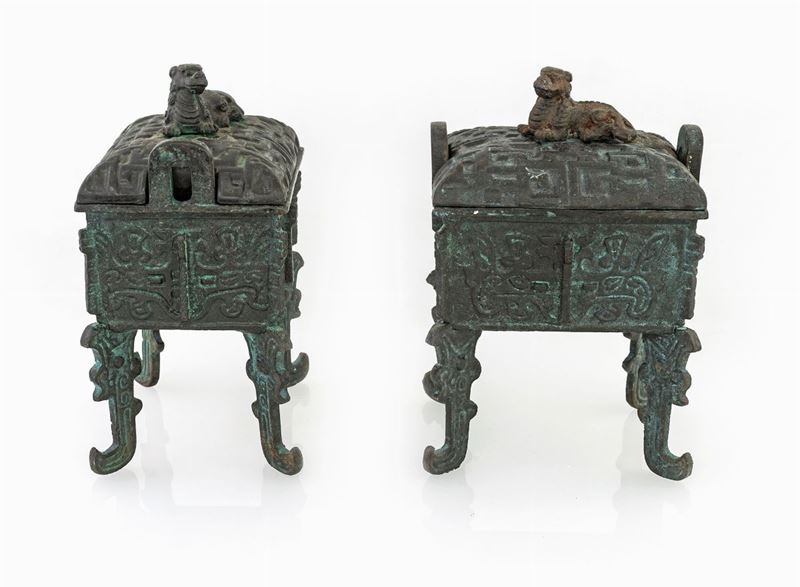 Coppia di Fang Ding in Bronzo