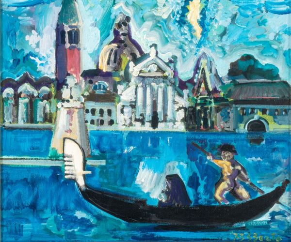 Gianpaolo Berto : La fuga in Egitto  (1973)  - Olio su tela - Asta Asta a Tempo - Arte Moderna e Contemporanea - Design - Casa d'Aste Arcadia