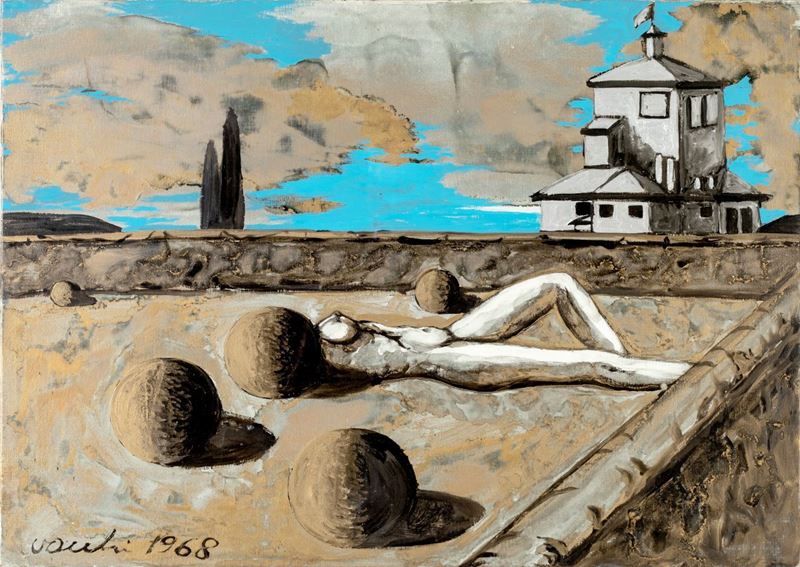 Sergio Vacchi - Paesaggio con Figura