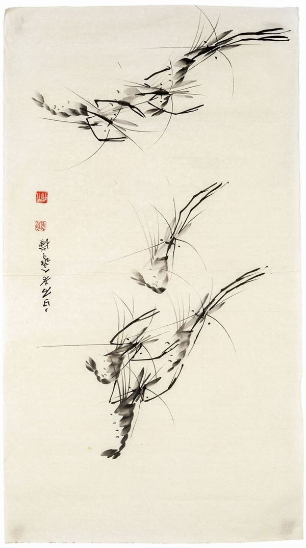 Qi Baishi : Gamberi  - inchiostro su carta  - Asta Arte Orientale - Casa d'Aste Arcadia