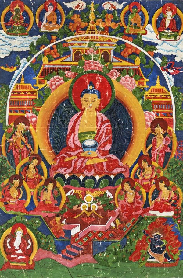 Antico thangka tibetano   - Asta Arte Orientale - Casa d'Aste Arcadia