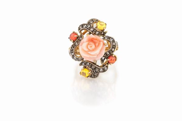 ANELLO CON ROSA DI CORALLO