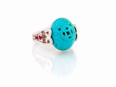 Anello con Turchese in Bianco