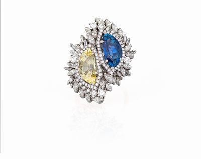 Anello con Zaffiri Giallo e Blu
