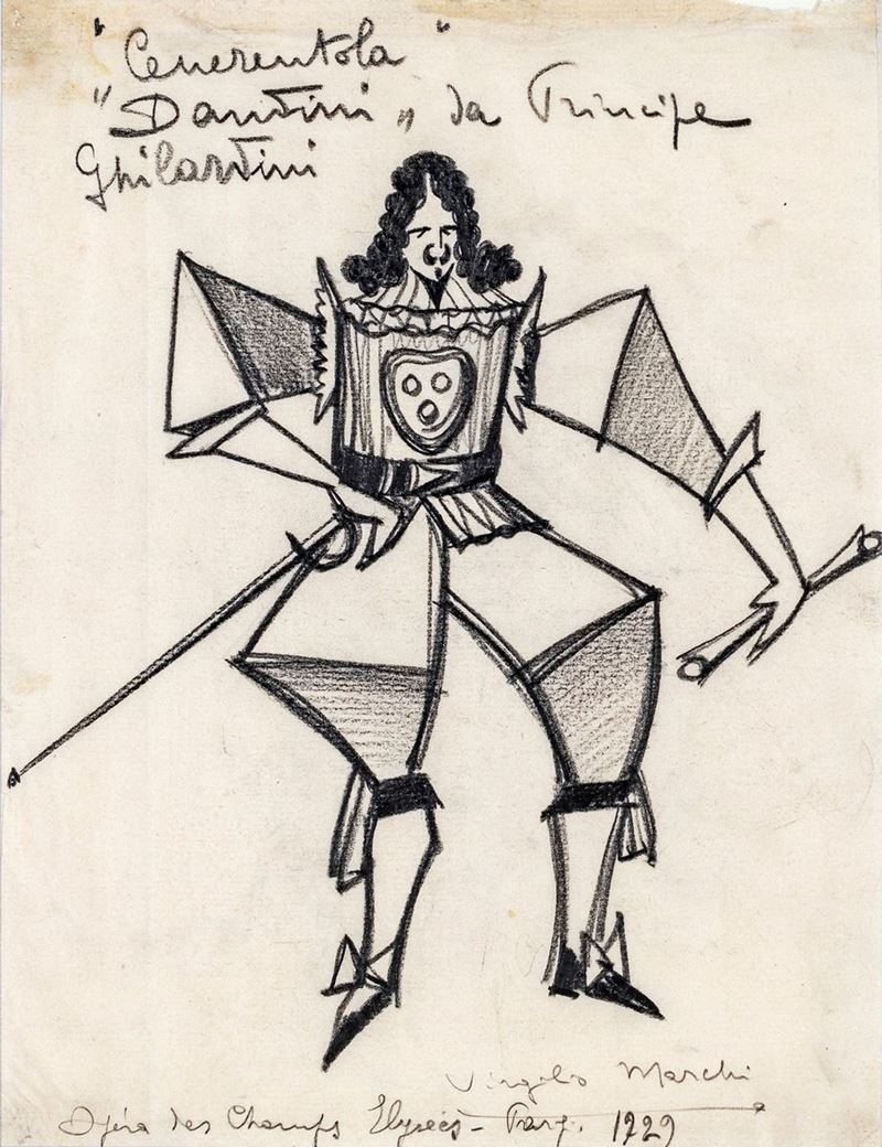 Virgilio Marchi - Bozzetto di Scena per Dandini da "cenerentola" di Rossini