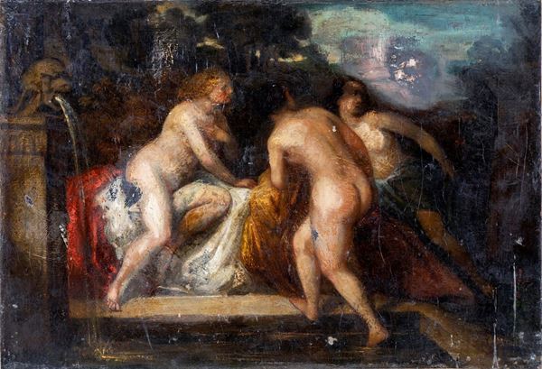 Pittore del XVIII secolo : Scena mitologica  - olio su tela - Asta Asta a tempo di Antiquariato e Arredamento - Casa d'Aste Arcadia
