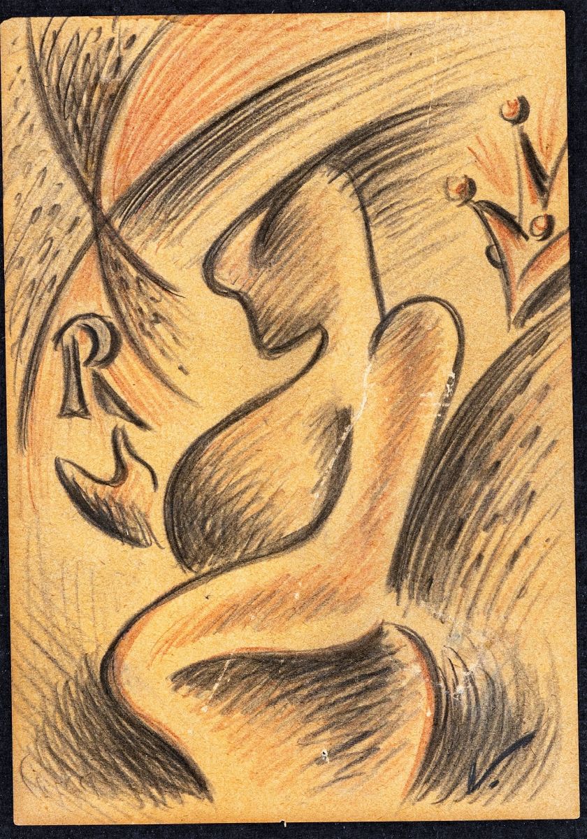 Lucio Venna - Composizione con Figure, Corona e Lettera R
