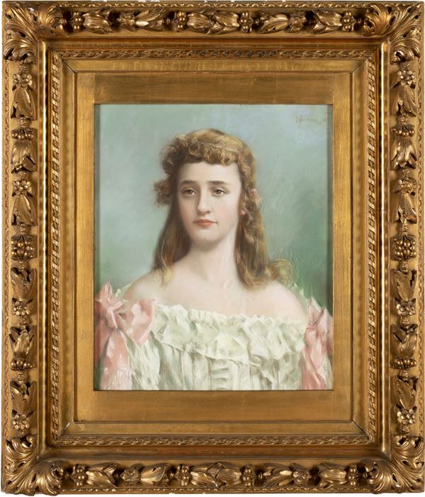 Pittore del XIX secolo : Ritratto di fanciulla  - pastelli su carta - Asta Asta a tempo di Antiquariato e Arredamento - Casa d'Aste Arcadia