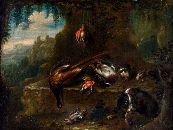 Adrien Gryeff - Paesaggio con natura morta di cacciagione