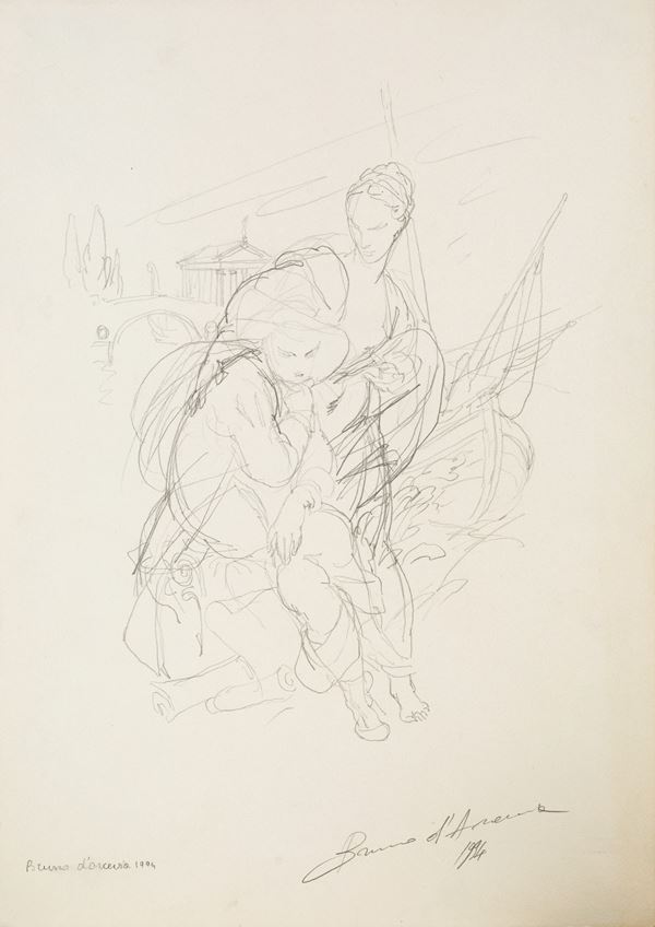 Bruno D'Arcevia : Studio di figure  (1994)  - Disegno a matita su cartoncino - Asta Asta a tempo  -  Oggetti d'Arte - Casa d'Aste Arcadia