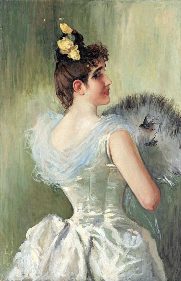 Pittore del XIX secolo - Giovane donna con ventaglio