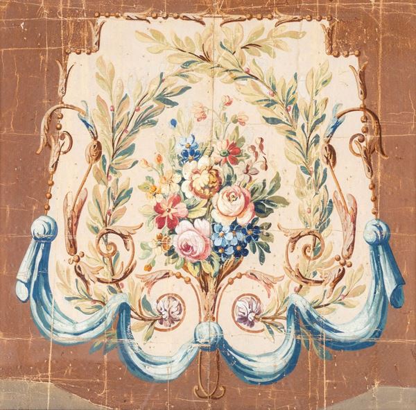 Pittore Neoclassico : Fiori in un cartiglio  - acquerelli su carta - Asta Asta a tempo di Antiquariato e Arredamento - Casa d'Aste Arcadia